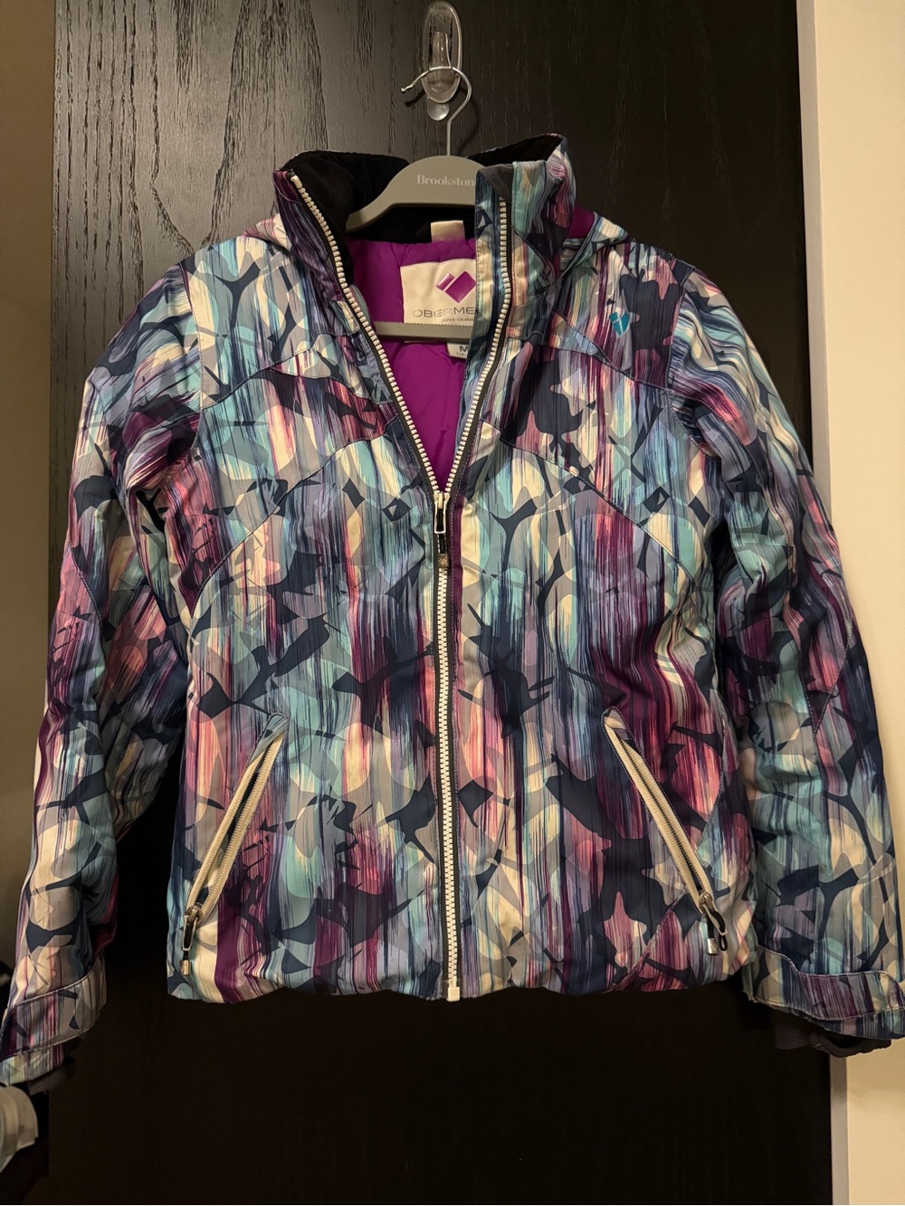 Obermeyer Girls' Multicolor Pattern Puffer Jacket - Purple, Blue, Pink